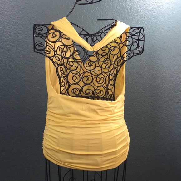 BCBG Maxazria Women's Yellow Fitted Halter Top - Picture 2 of 8